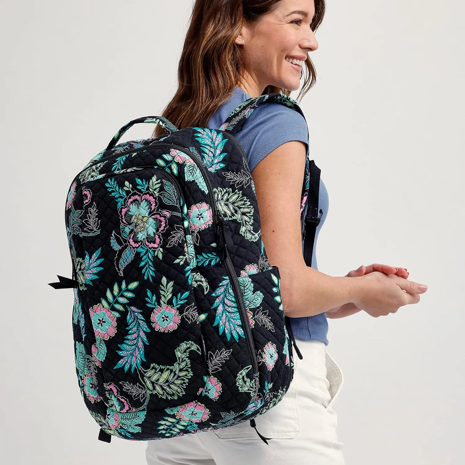 Vera Bradley Women's Cotton Large Travel Backpack Travel Bag, Tranquil Medallion - Recycled Cotton, One Size