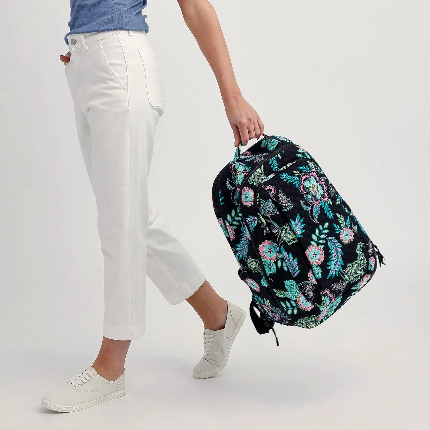 Vera Bradley Women's Cotton Large Travel Backpack Travel Bag, Tranquil Medallion - Recycled Cotton, One Size