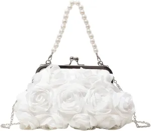 Verdusa Women's 3D Floral Crossbody Bags Rose Evening Bag Clutch Purses Top Handle Satchel Handbags