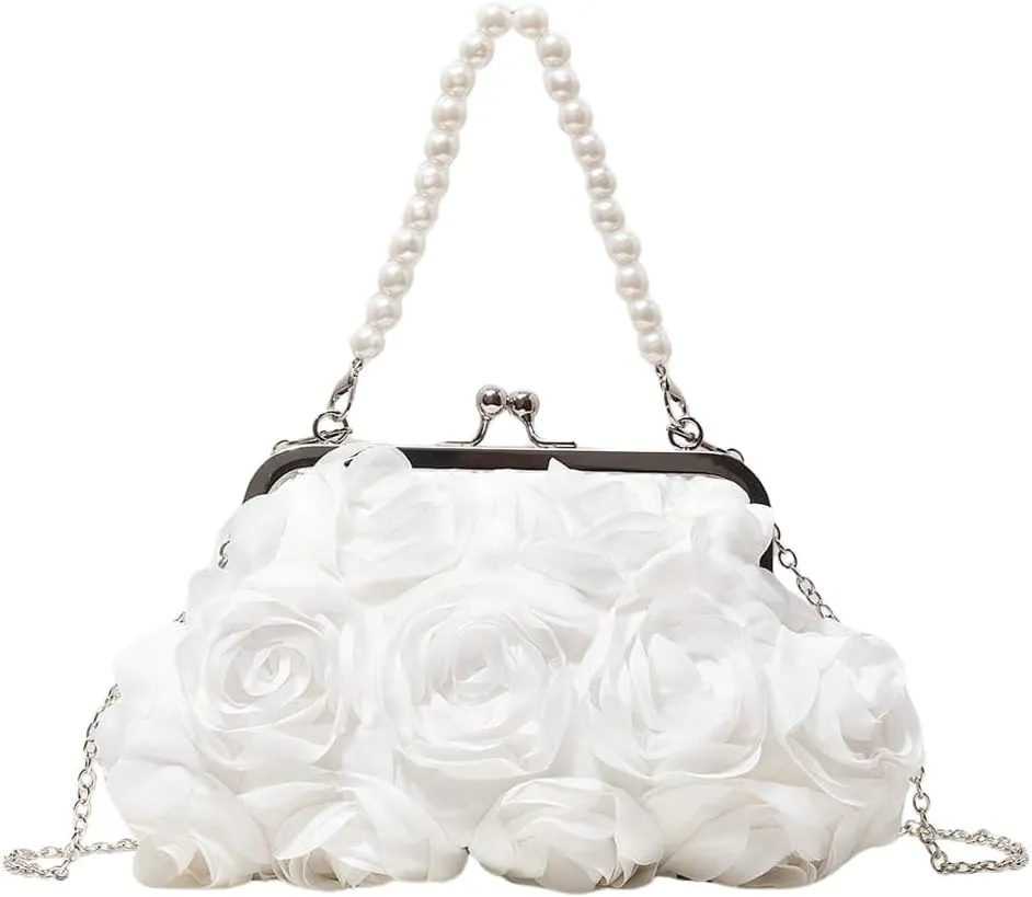 Verdusa Women's 3D Floral Crossbody Bags Rose Evening Bag Clutch Purses Top Handle Satchel Handbags