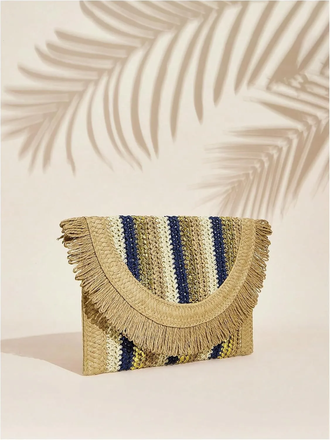 Verdusa Women's Fringe Straw Clutch Purses Woven Handbags Envelope Bag Wallet