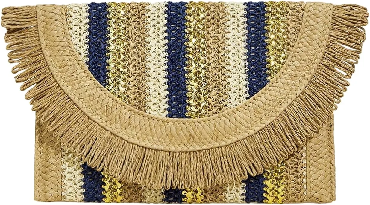 Verdusa Women's Fringe Straw Clutch Purses Woven Handbags Envelope Bag Wallet