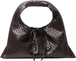 Verdusa Women's Woven Leather Clutch Handbag Bow Tie Snap Top Handle Strap Underarm Purses
