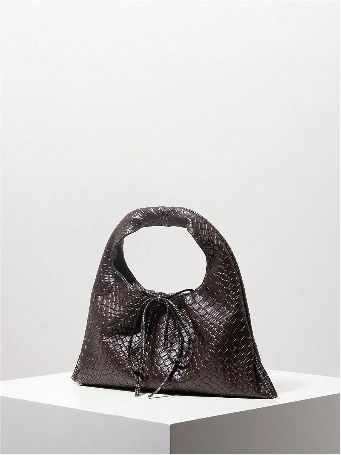 Verdusa Women's Woven Leather Clutch Handbag Bow Tie Snap Top Handle Strap Underarm Purses