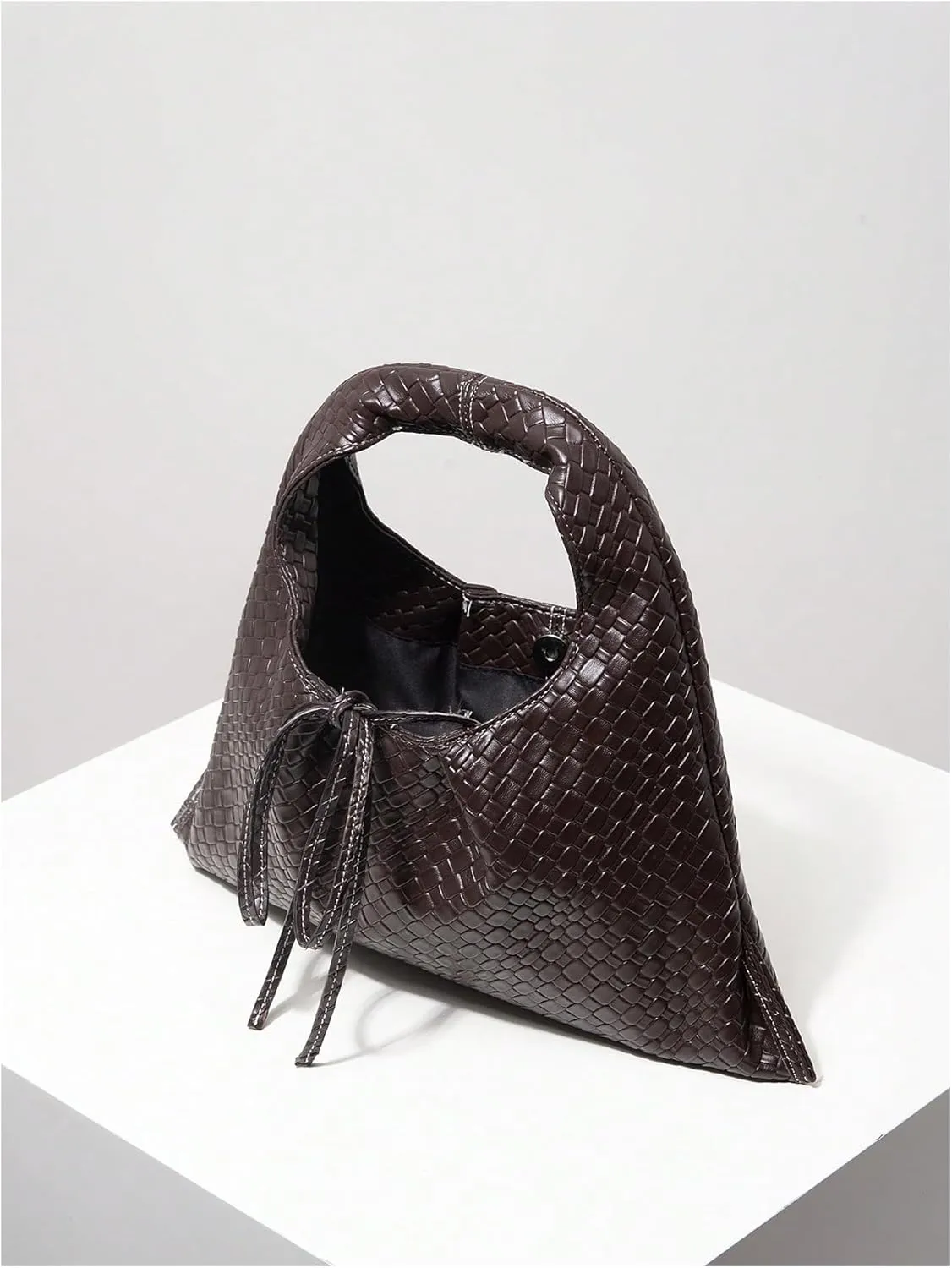 Verdusa Women's Woven Leather Clutch Handbag Bow Tie Snap Top Handle Strap Underarm Purses
