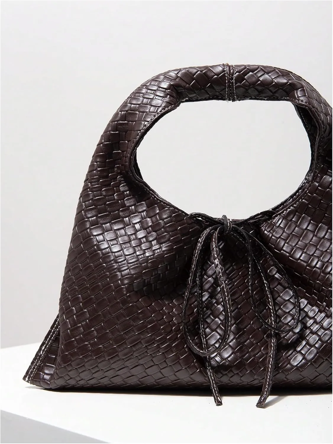 Verdusa Women's Woven Leather Clutch Handbag Bow Tie Snap Top Handle Strap Underarm Purses