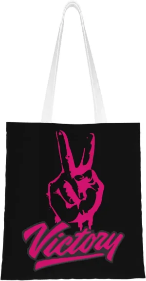 Victory Gesture Tote Bag for Women Canvas Shopping Bags Reusable Large Capacity Casual Shoulder Handbags Grocery Bags DIY Gift Bags