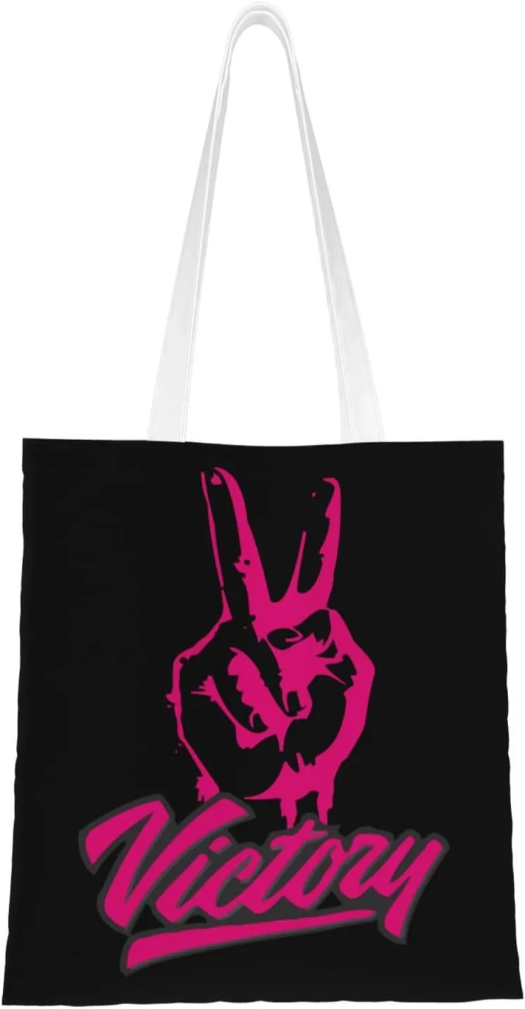Victory Gesture Tote Bag for Women Canvas Shopping Bags Reusable Large Capacity Casual Shoulder Handbags Grocery Bags DIY Gift Bags