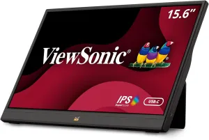 ViewSonic VA1655 15.6 Inch 1080p Portable IPS Monitor with a Built-in Stand, Mobile Ergonomics, USB C, Mini HDMI and Protective Case for Home and Office,Black