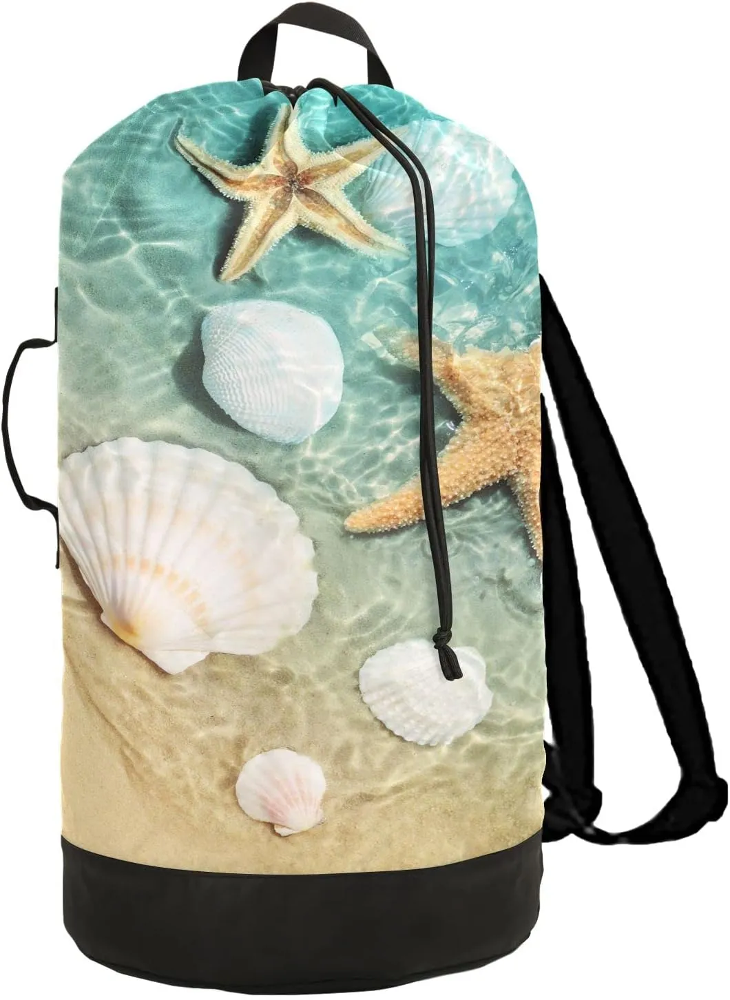 VIGTRO Laundry Bag Backpack Hamper Basket Large Heavy Duty Beach Starfish Summer Printed, Dirty Clothes Organizer with Shoulder Straps Seaside for College Dorm Room Apartment Travel Gym Hotel