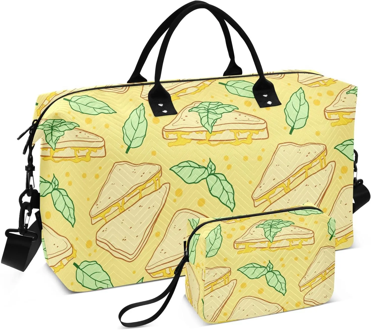 VIGTRO Travel Duffel Bag Weekender Overnight Bag with Toiletry Bag Grilled Cheese Fresh Food Printed, Carry On Luggage Bag for Hospital Gym Travel Business, 2 Pcs Set