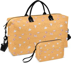 VIGTRO Travel Duffel Bag Weekender Overnight Bag with Toiletry Bag Origami Paper Boats and Paper Planes Printed, Carry On Luggage Bag for Hospital Gym Travel Business, 2 Pcs Set