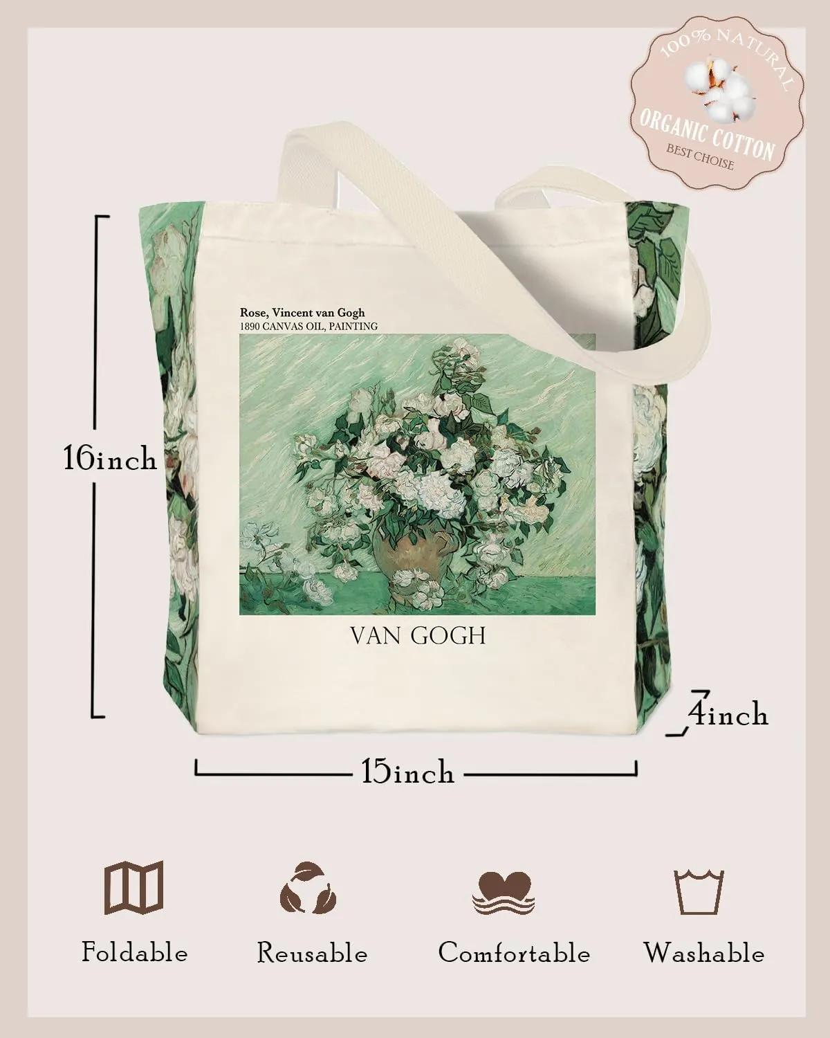 Vintage Aesthetic Canvas Tote Bag Reusable Personalized Shoulder Shopping Bag,