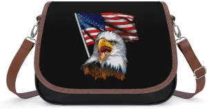 Vintage American Flag Bald Eagle Shoulder Bag for Women Trendy Crossbody Purses Leather Handbag Clutch Tote Bags