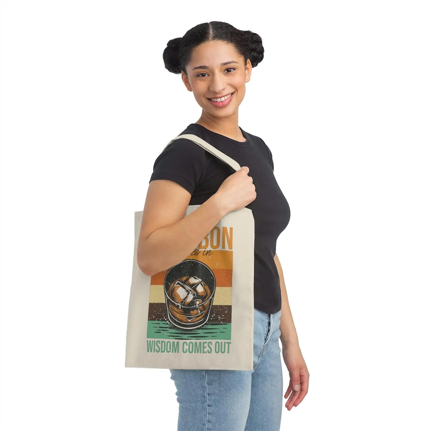 Vintage Bourbons Enthusiasts Wisdomous Drinkers Statements Hilarious Drunk Stories Retro Illustration Sayings Canvas Tote Bag