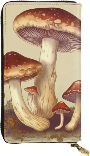 Vintage Edible Mushrooms Wallet For Women Men Clutch Rfid Blocking Leather Wallets Large Capacity Purse Credit Card Holder Money Case With Zipper Phone Holder Long Travel Purse