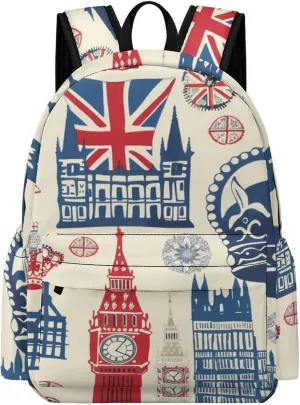 Vintage England London Big Ben Red Blue Crown Mini Backpack Cute Shoulder Bag Small Laptop Bag Travel Daypack for Men Women