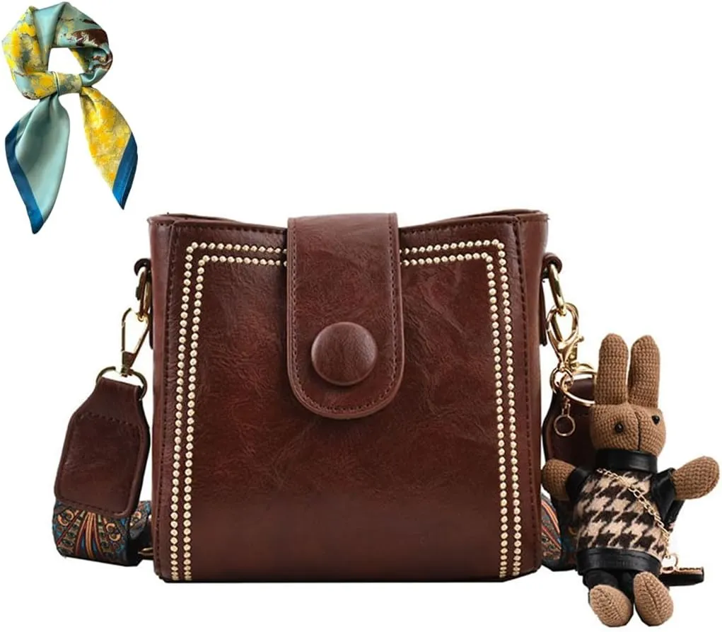 Vintage Fashion Bag with Adjustable Wider Shoulder Strap,Women's Vintage Bucket Bags,Retro Water Bucket Shoulder Bag