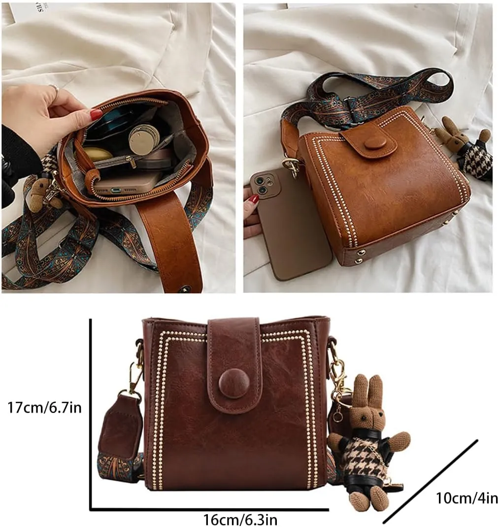 Vintage Fashion Bag with Adjustable Wider Shoulder Strap,Women's Vintage Bucket Bags,Retro Water Bucket Shoulder Bag