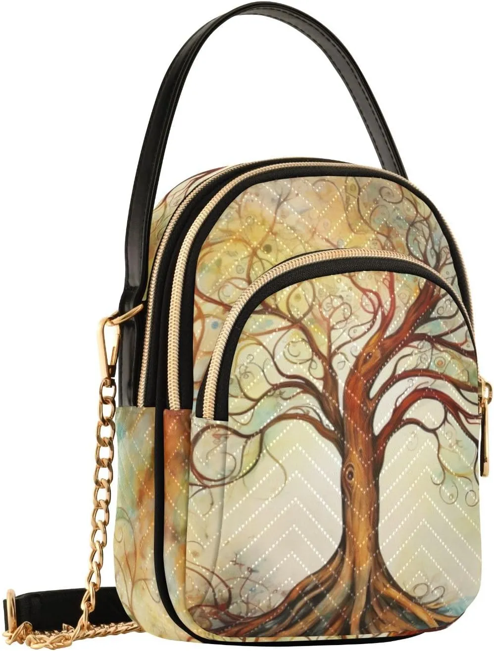 Vintage Floral with Blue Roses Triple Compartment Crossbody Bag, Ladies Shoulder Handbags