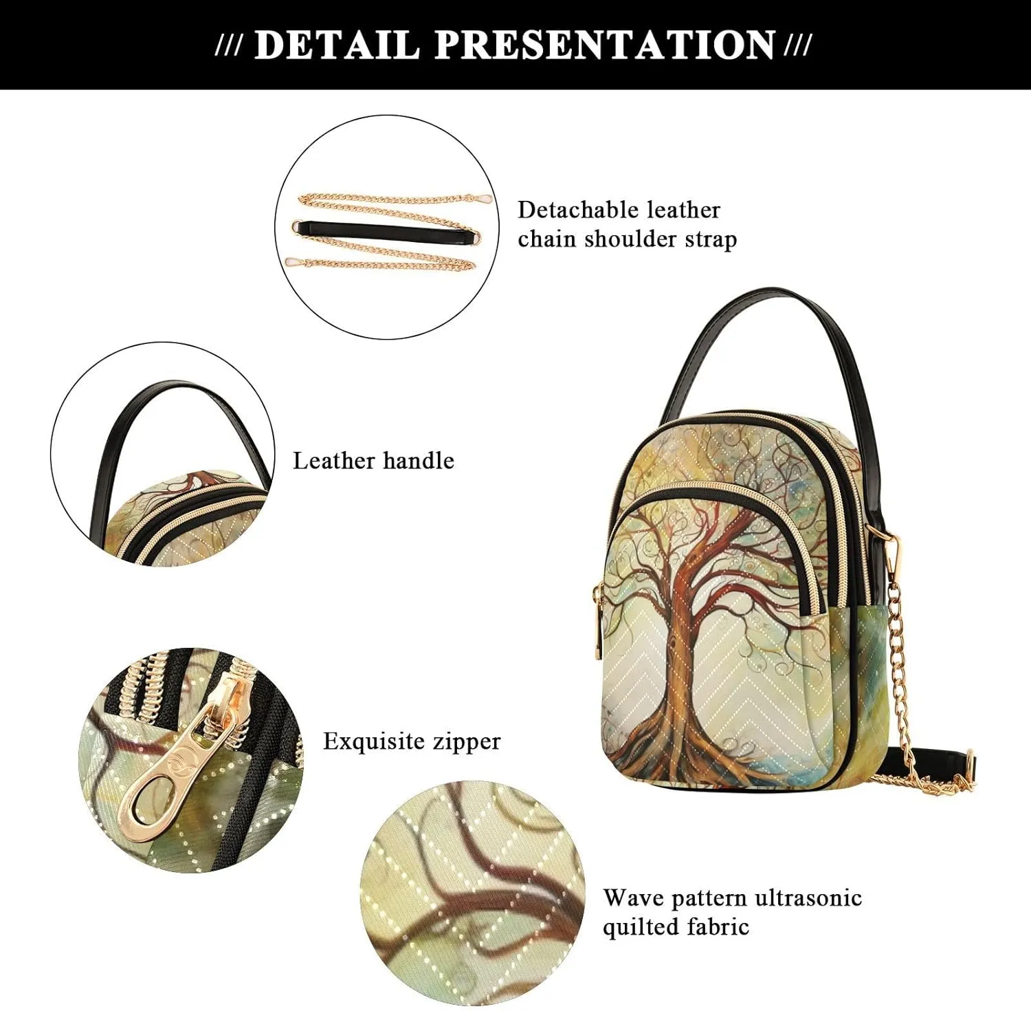 Vintage Floral with Blue Roses Triple Compartment Crossbody Bag, Ladies Shoulder Handbags