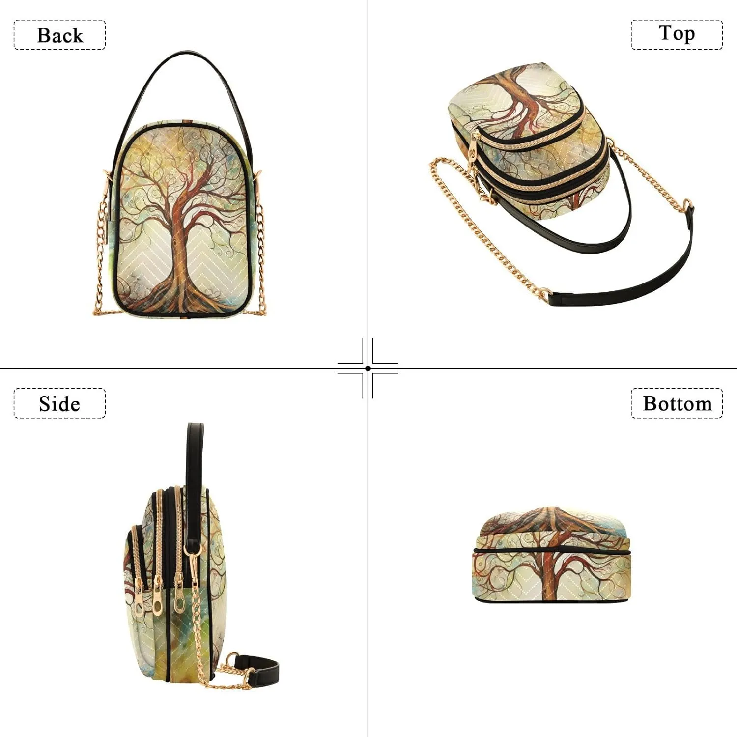 Vintage Floral with Blue Roses Triple Compartment Crossbody Bag, Ladies Shoulder Handbags