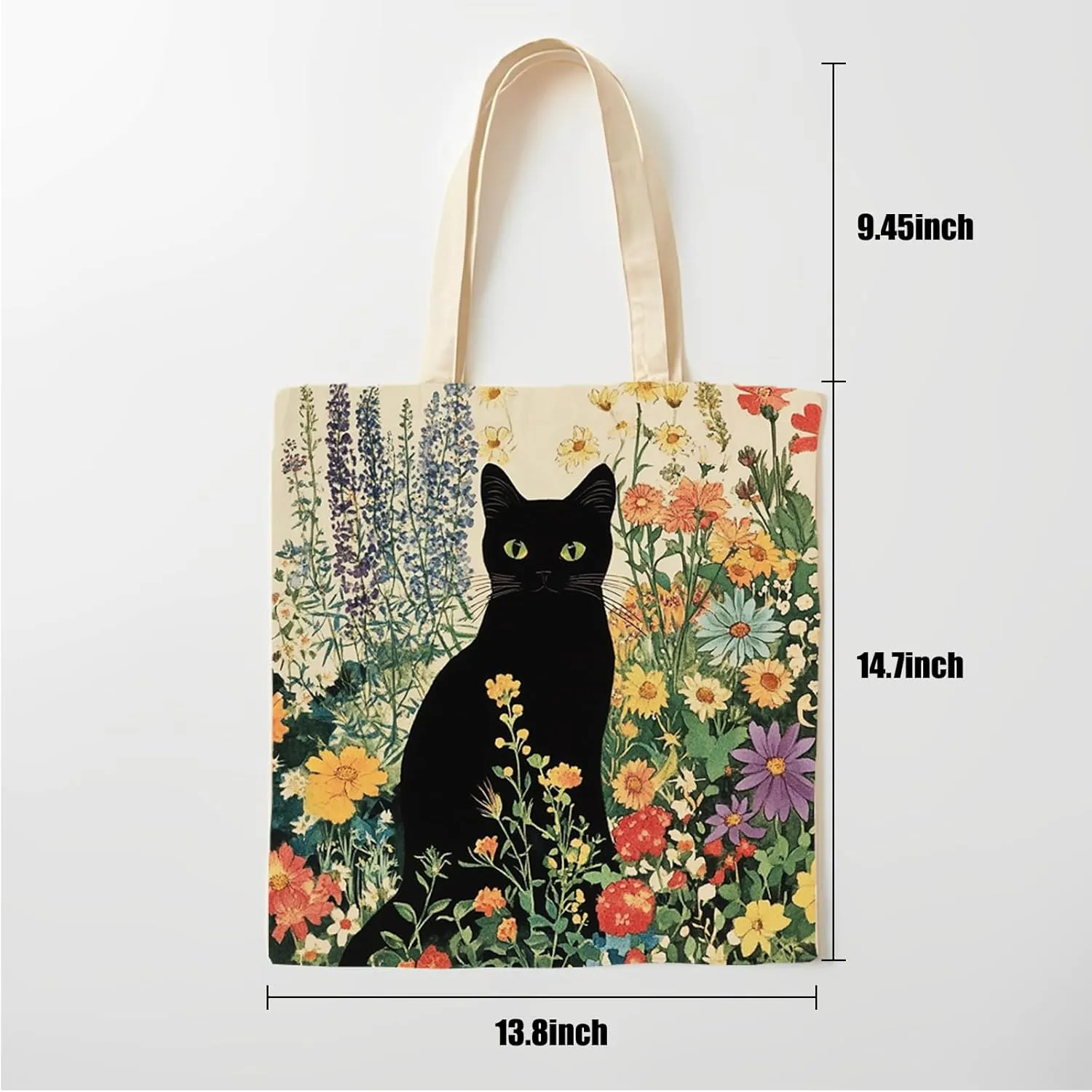 Vintage Garden Black Cat Women's Canvas Bag, Home Shopping Bag, Cute Handbag, Women's Universal Bag