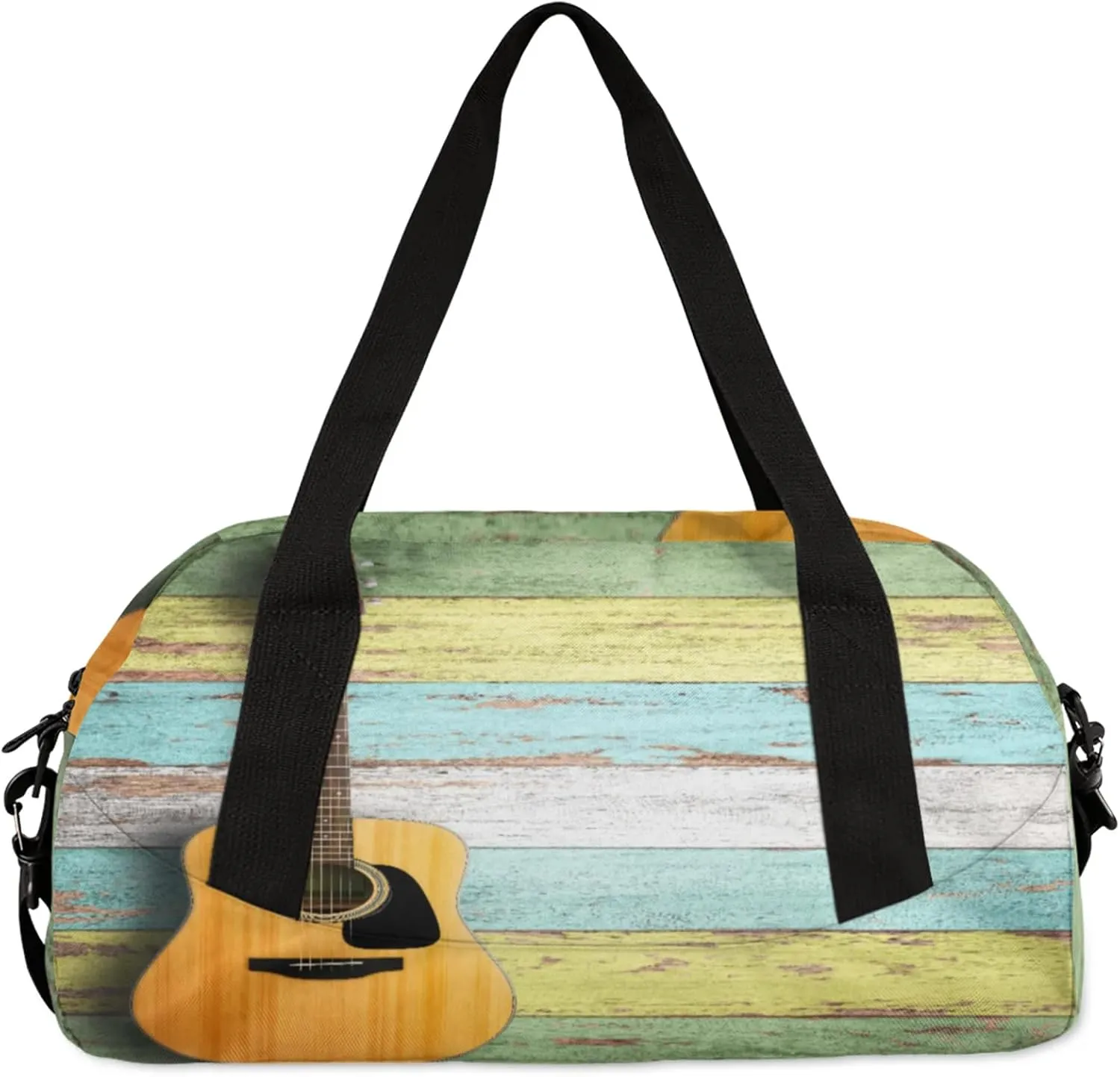 Vintage Guitar Kids Duffel Bag Lightweight Waterproof Sports Gym Bag with Front Zipper Pocket Foldable Weekender Overnight Bag for School Practice Gymnastic Ballet