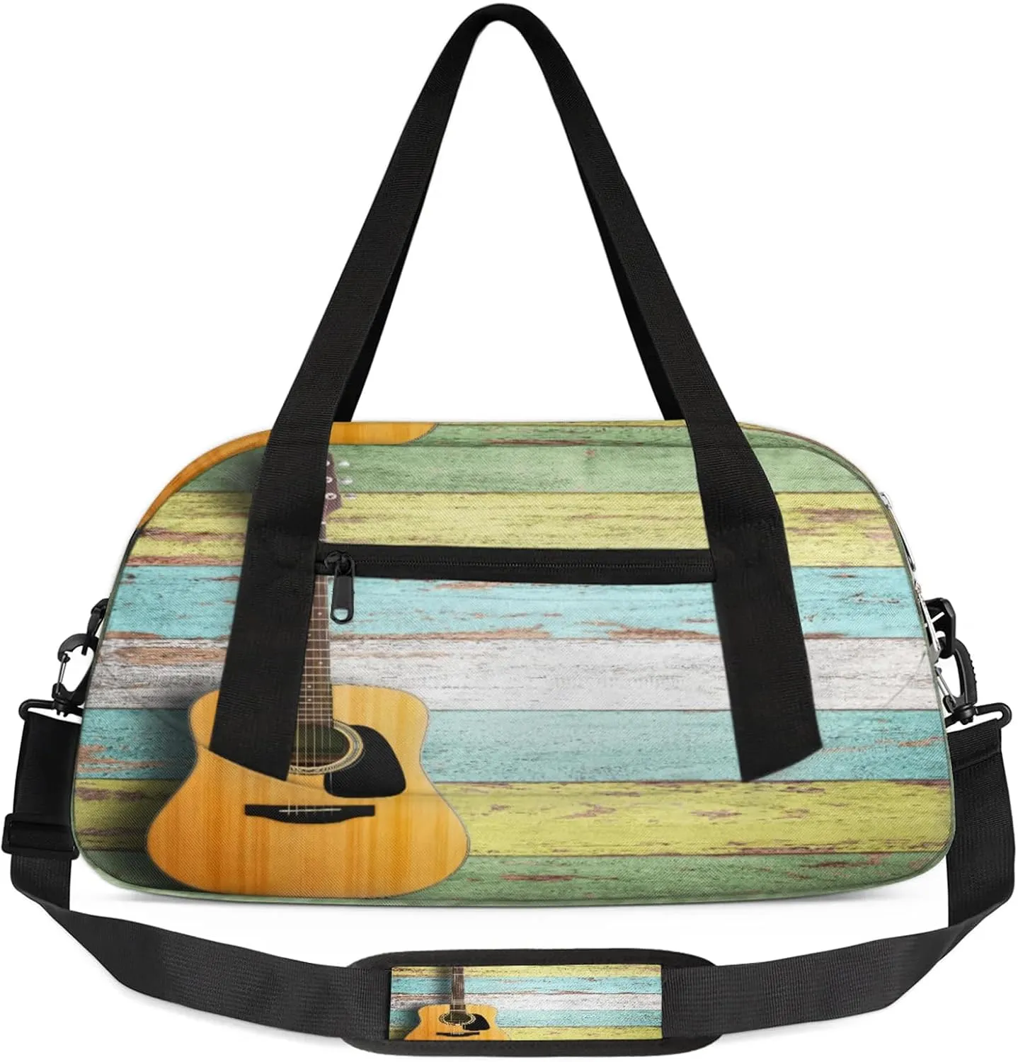 Vintage Guitar Kids Duffel Bag Lightweight Waterproof Sports Gym Bag with Front Zipper Pocket Foldable Weekender Overnight Bag for School Practice Gymnastic Ballet