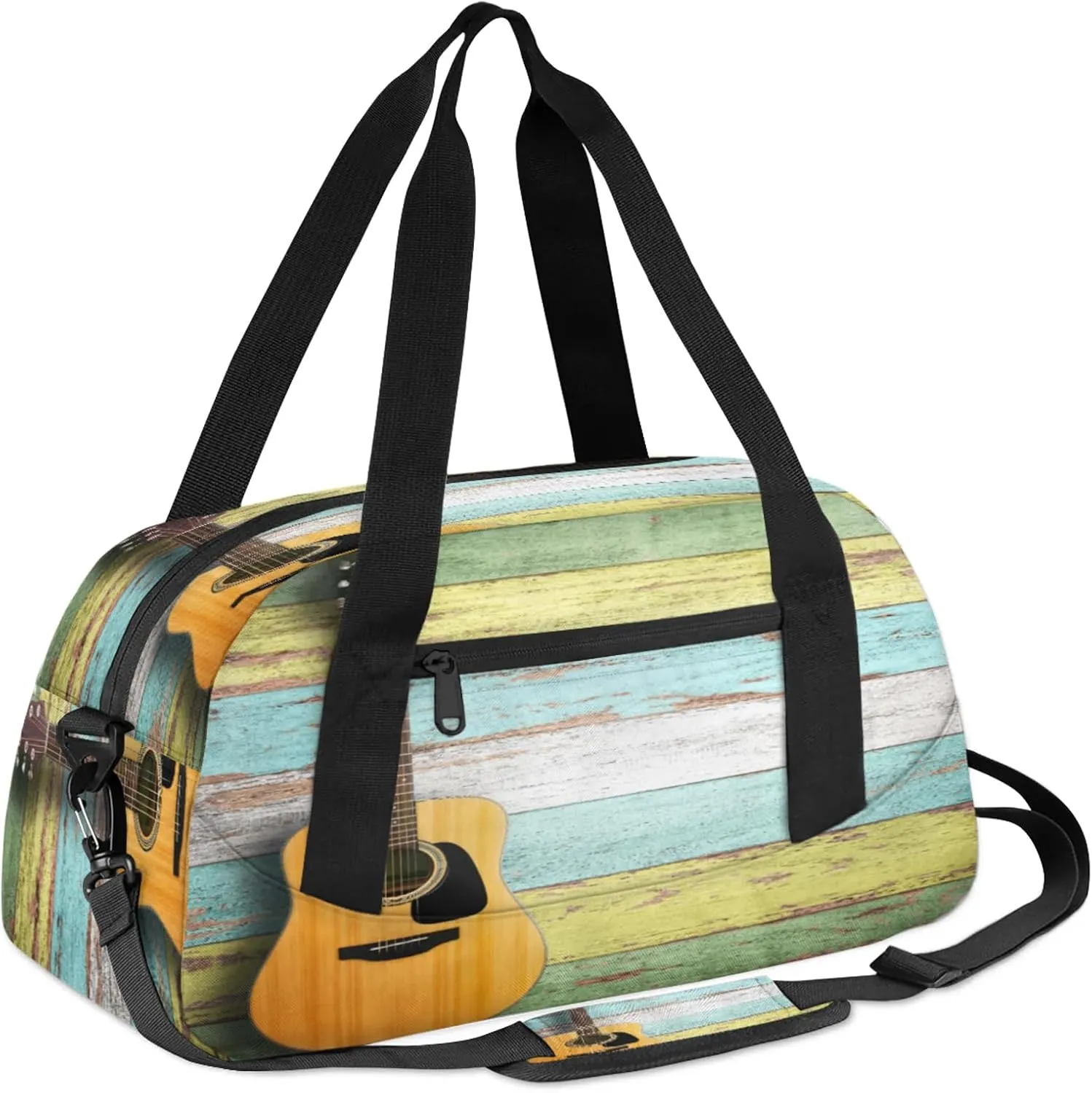 Vintage Guitar Kids Duffel Bag Lightweight Waterproof Sports Gym Bag with Front Zipper Pocket Foldable Weekender Overnight Bag for School Practice Gymnastic Ballet