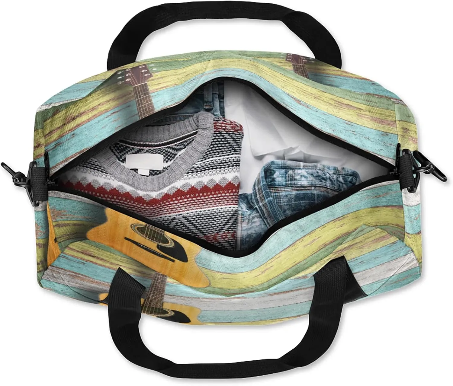 Vintage Guitar Kids Duffel Bag Lightweight Waterproof Sports Gym Bag with Front Zipper Pocket Foldable Weekender Overnight Bag for School Practice Gymnastic Ballet