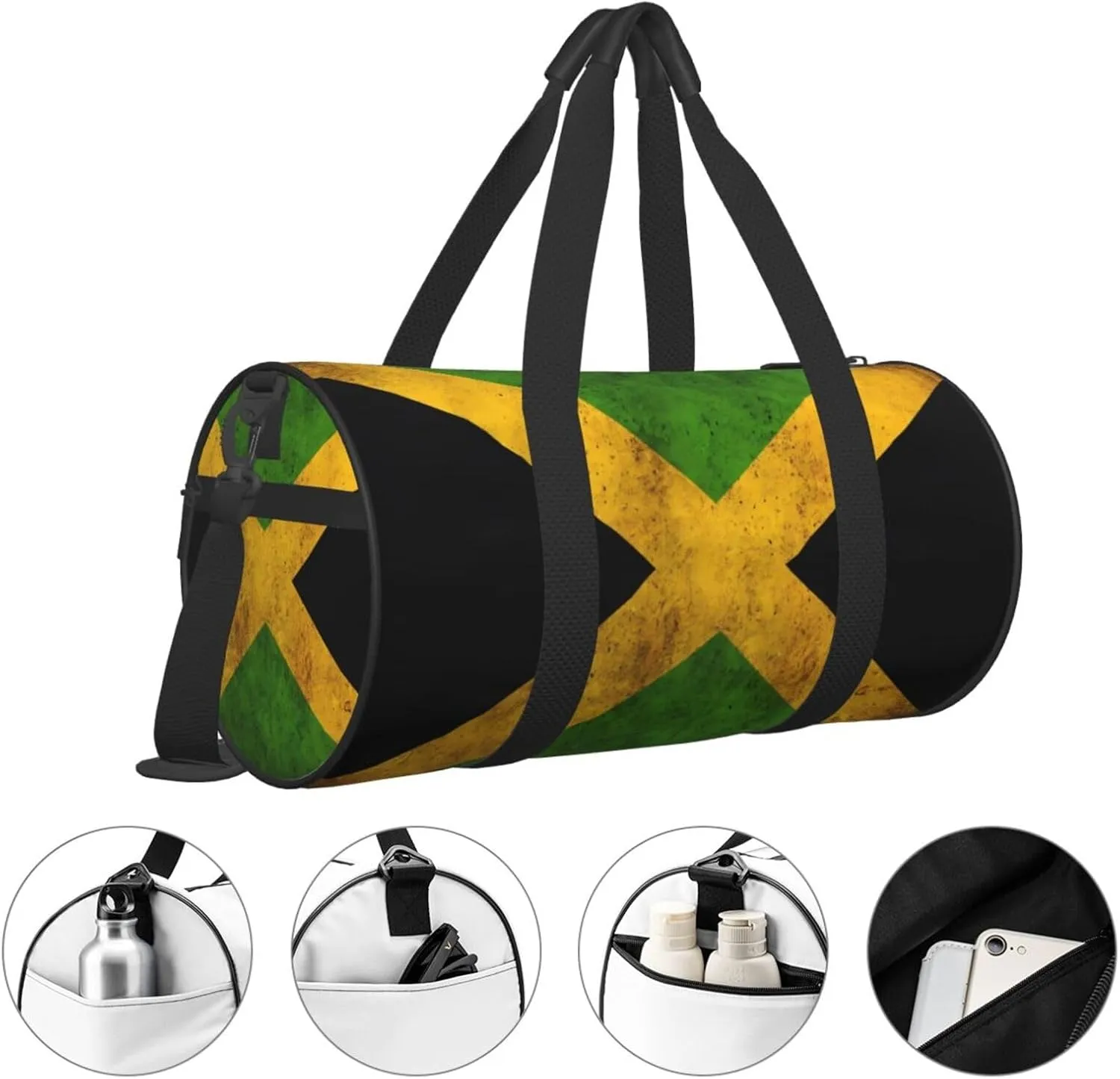 Vintage Jamaica Flag Round Travel Duffel Bag Large Capacity Gym Sports Bags for Hiking Vacation Trips