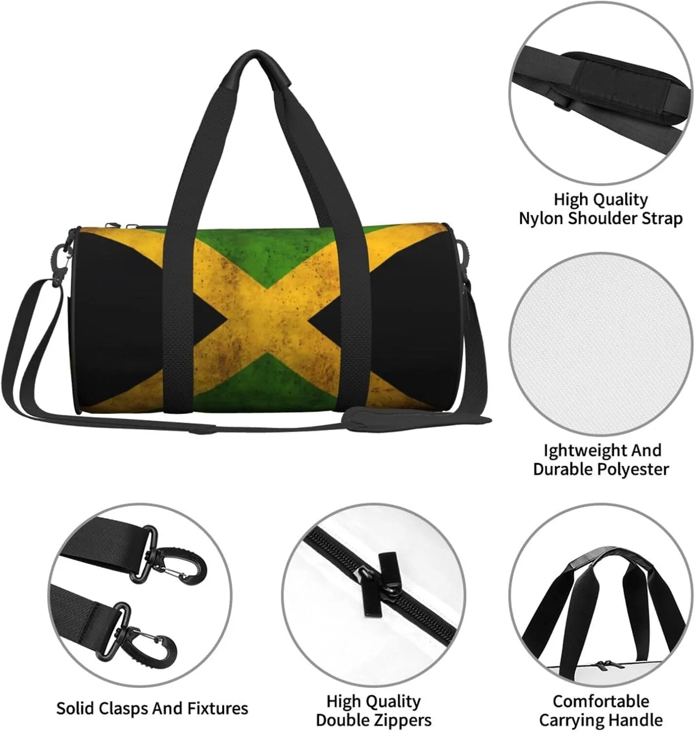 Vintage Jamaica Flag Round Travel Duffel Bag Large Capacity Gym Sports Bags for Hiking Vacation Trips