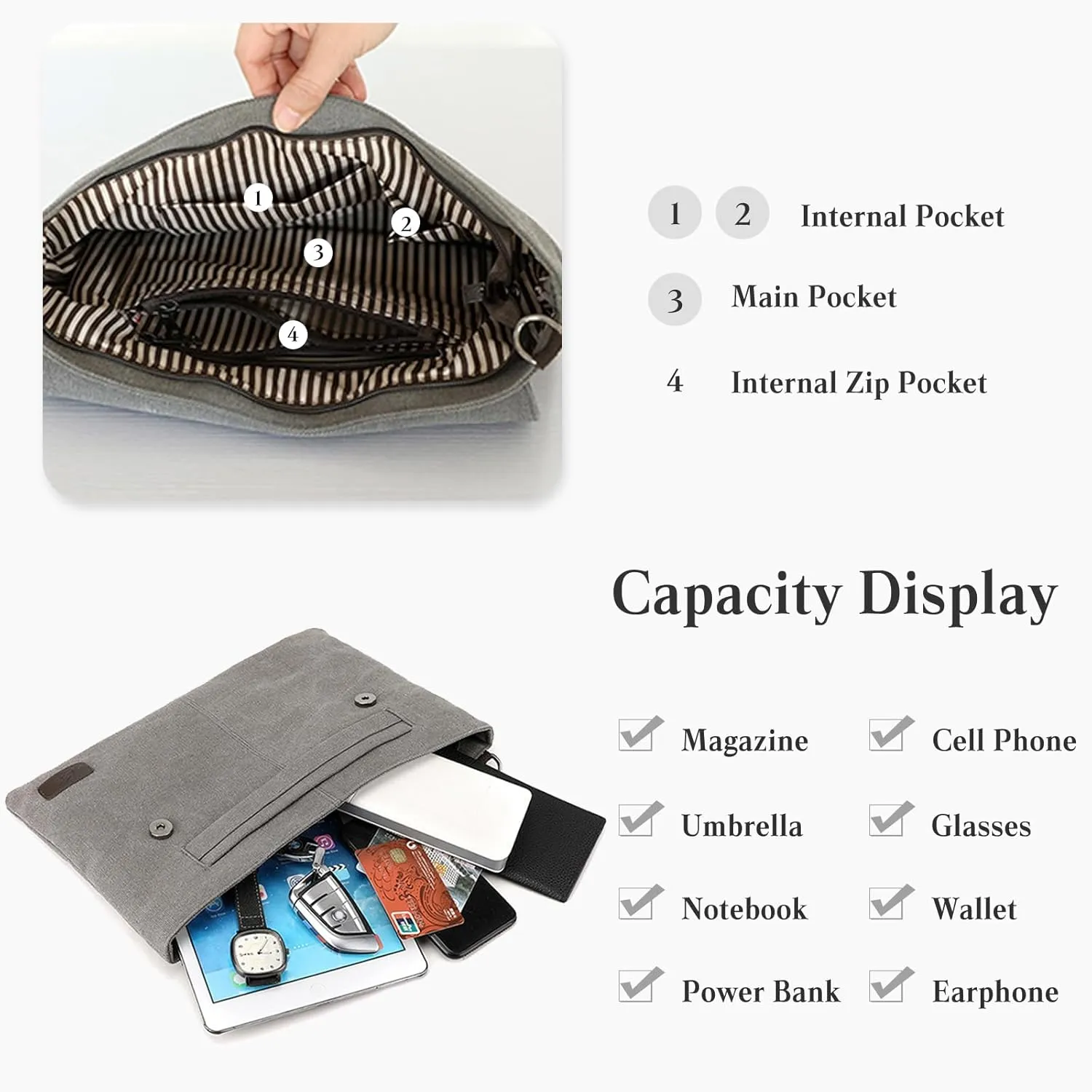 Vintage Men's Shoulder Bag Canvas Crossbody Bag Multifunctional Briefcase Tote Handbag Casual Top Handle Bag
