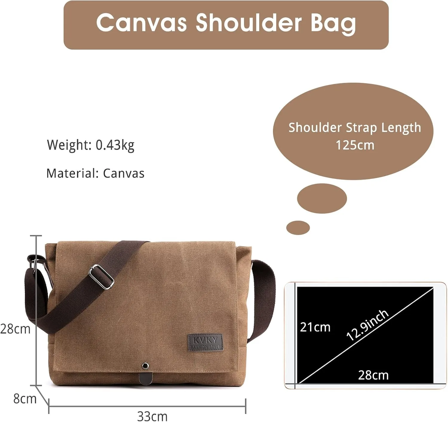 Vintage Men's Shoulder Bag Canvas Tote Handbag Crossbody Bag Casual Top Handle Bag