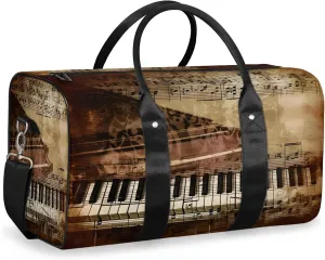 Vintage Music Piano Key Theme Travel Duffle Bag, Sports Gym Bags for Women Men, Carry On Weekender Overnight Workout Airplane Trips Bag