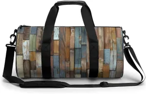Vintage Planks Striped Wooden Board Gym Bag Lightweight Carry On Duffel Bag Athletic Sports Travel Bag Weekender Bag for Men Women