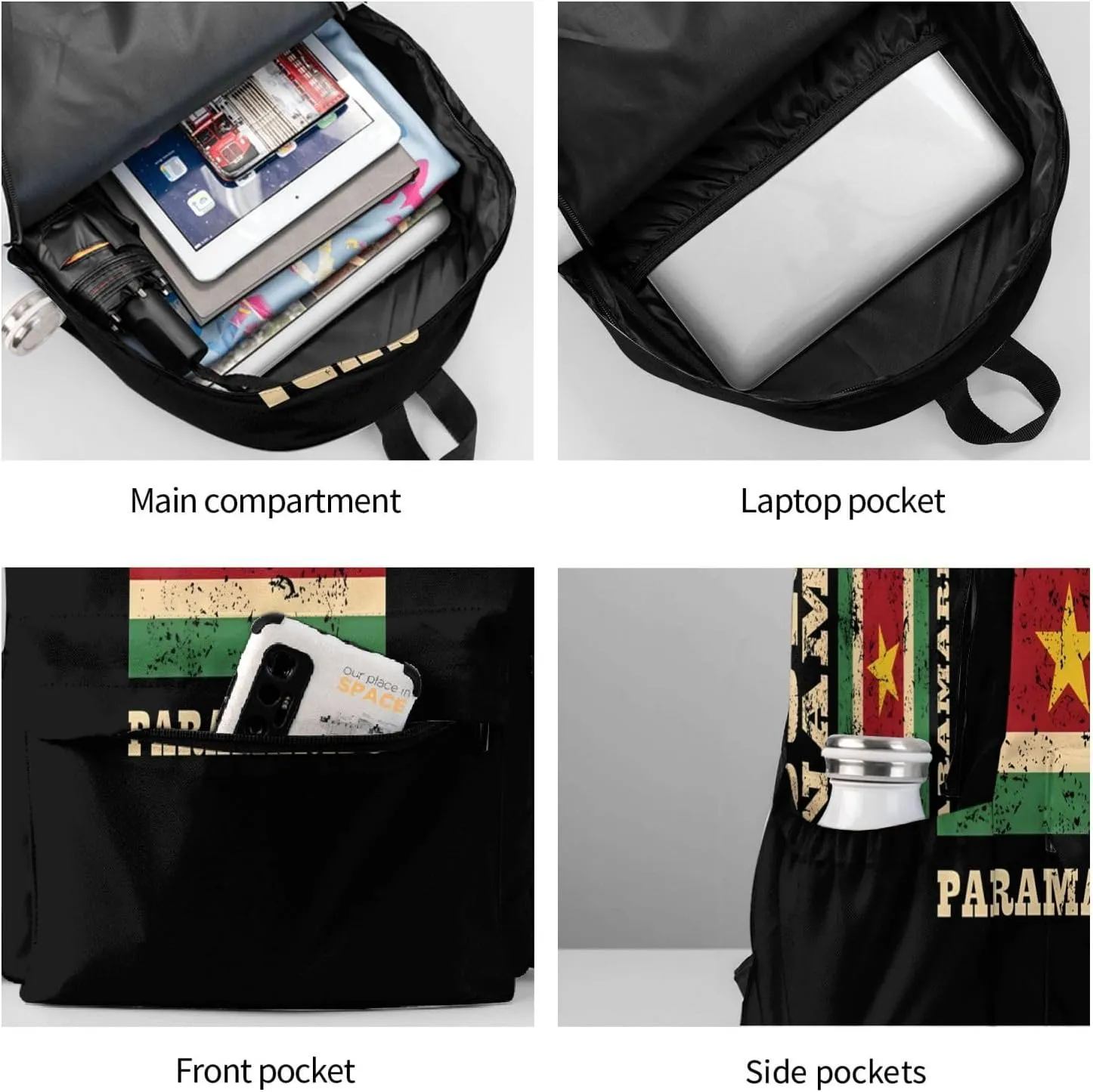 Vintage Suriname Surinamese Flag Casual Backpack Large Capacity Travel Backpacks Laptop Daypack Commuter Rucksack Adjustable Strap Sports Bags for Hiking Biking