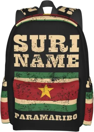 Vintage Suriname Surinamese Flag Casual Backpack Large Capacity Travel Backpacks Laptop Daypack Commuter Rucksack Adjustable Strap Sports Bags for Hiking Biking