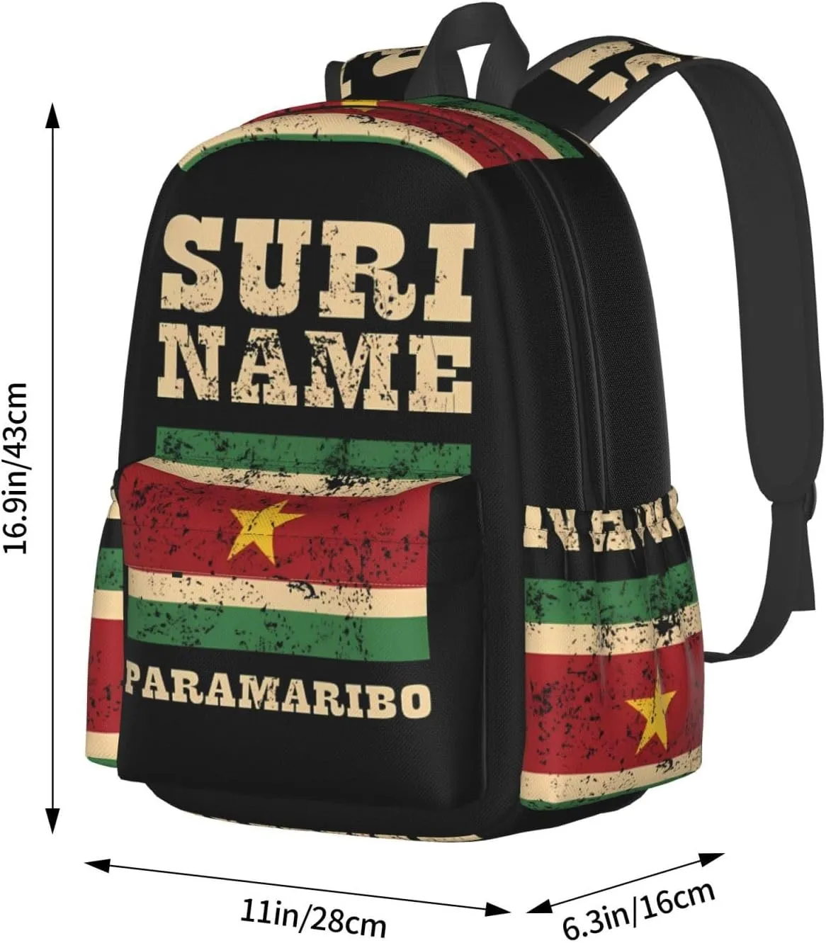 Vintage Suriname Surinamese Flag Casual Backpack Large Capacity Travel Backpacks Laptop Daypack Commuter Rucksack Adjustable Strap Sports Bags for Hiking Biking