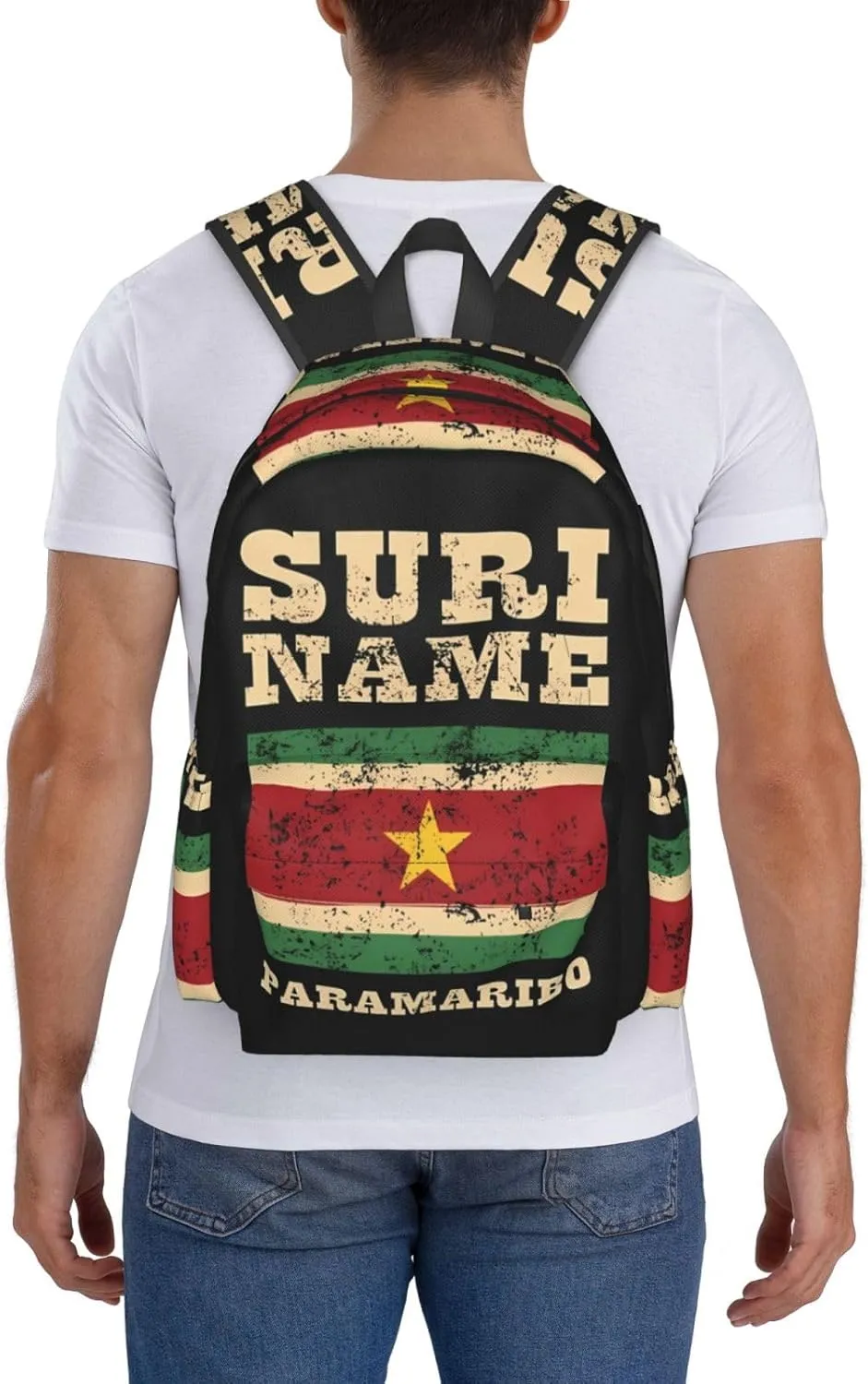 Vintage Suriname Surinamese Flag Casual Backpack Large Capacity Travel Backpacks Laptop Daypack Commuter Rucksack Adjustable Strap Sports Bags for Hiking Biking
