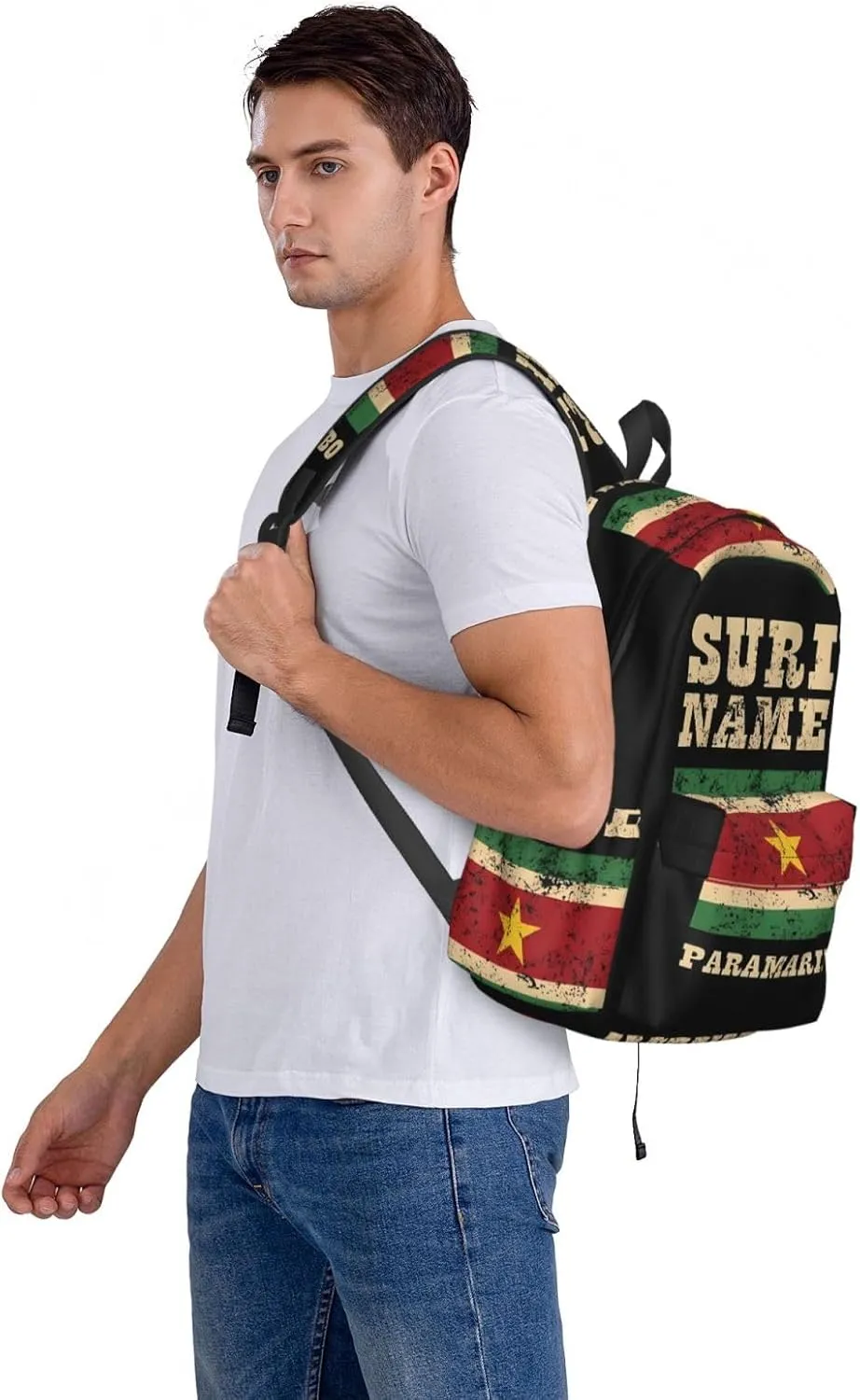Vintage Suriname Surinamese Flag Casual Backpack Large Capacity Travel Backpacks Laptop Daypack Commuter Rucksack Adjustable Strap Sports Bags for Hiking Biking