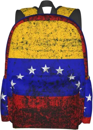 Vintage Venezuelan Venezuela Flags Casual Backpack Large Capacity Travel Backpacks Laptop Daypack Commuter Rucksack Adjustable Strap Sports Bags for Hiking Biking