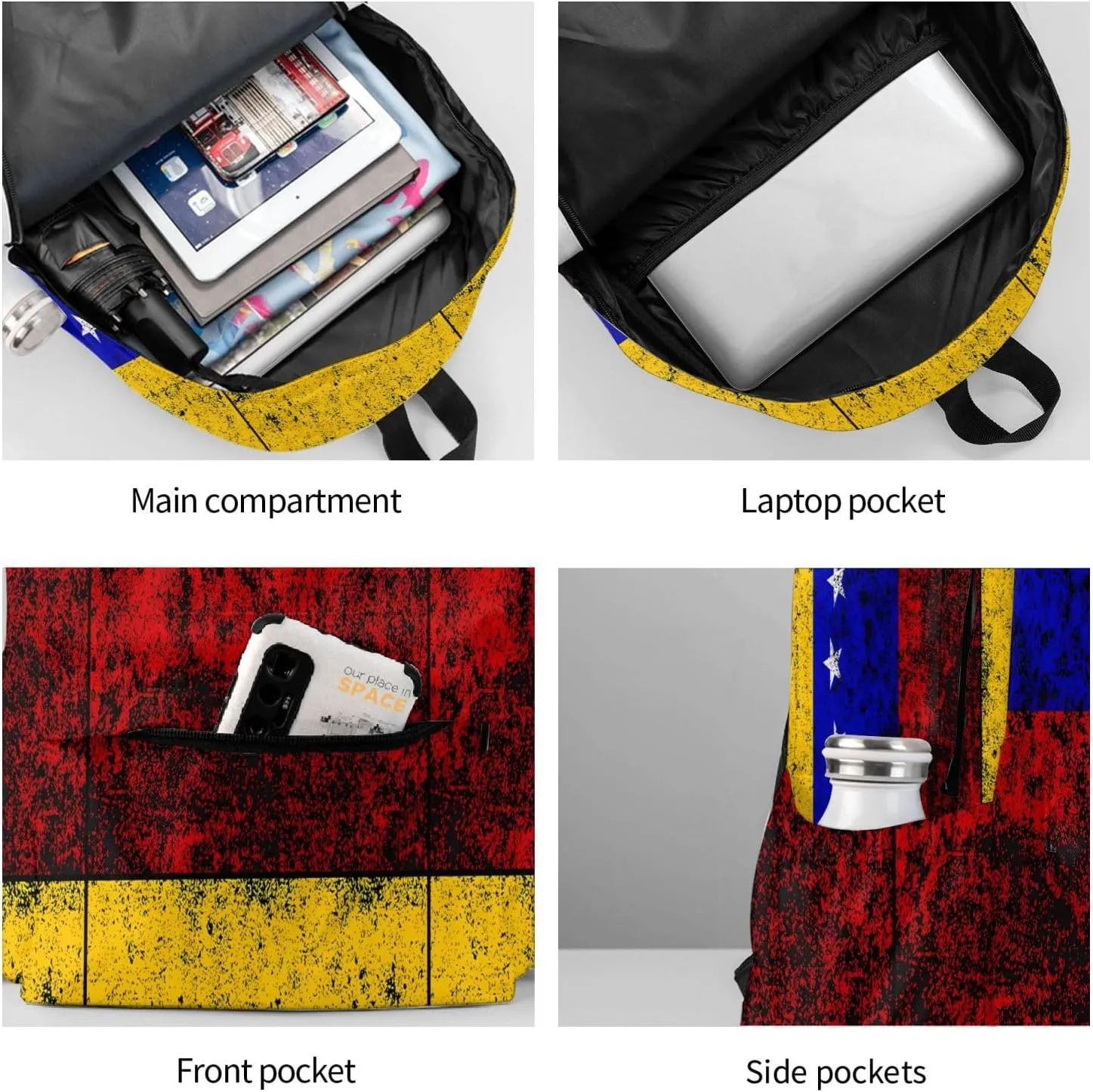Vintage Venezuelan Venezuela Flags Casual Backpack Large Capacity Travel Backpacks Laptop Daypack Commuter Rucksack Adjustable Strap Sports Bags for Hiking Biking