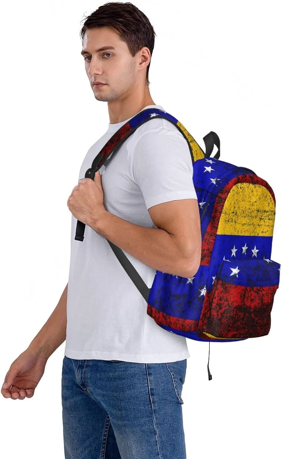 Vintage Venezuelan Venezuela Flags Casual Backpack Large Capacity Travel Backpacks Laptop Daypack Commuter Rucksack Adjustable Strap Sports Bags for Hiking Biking