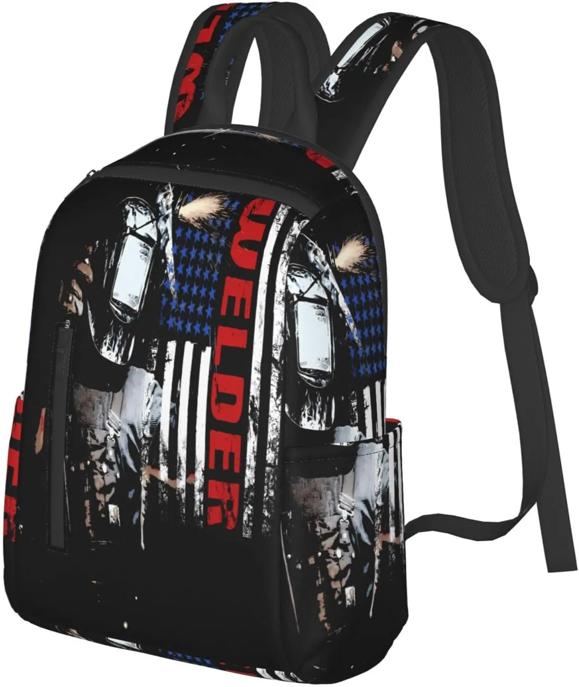 Vintage Welder American Flag Welding Casual Backpacks Laptop Backpack Outdoor Travel Rucksack Sport Carry-On Daypack Lightweight Bag with Multi-Pockets