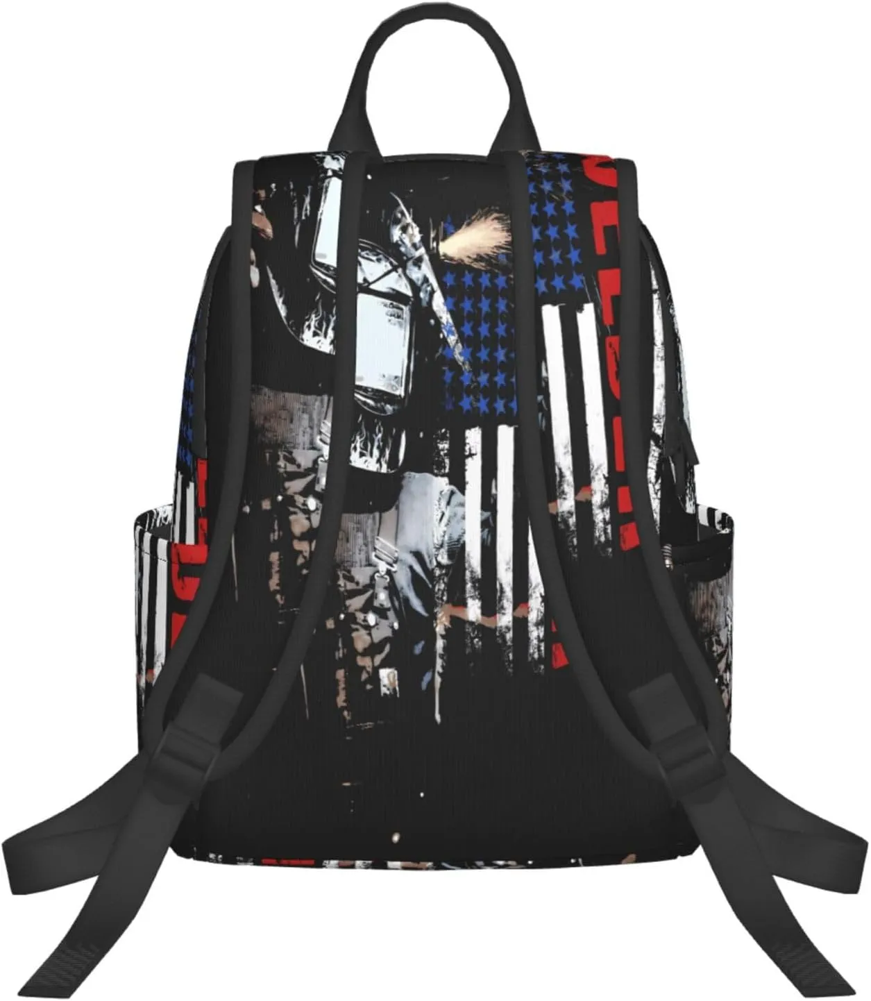 Vintage Welder American Flag Welding Casual Backpacks Laptop Backpack Outdoor Travel Rucksack Sport Carry-On Daypack Lightweight Bag with Multi-Pockets