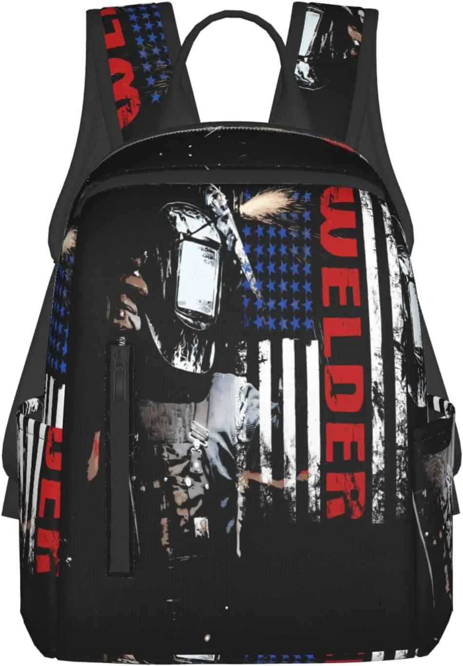 Vintage Welder American Flag Welding Casual Backpacks Laptop Backpack Outdoor Travel Rucksack Sport Carry-On Daypack Lightweight Bag with Multi-Pockets