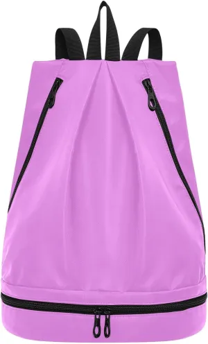 Violet Solid Color Pure Plain Purple Drawstring sport bags trendy bag for gym with Wet Dry Compartments