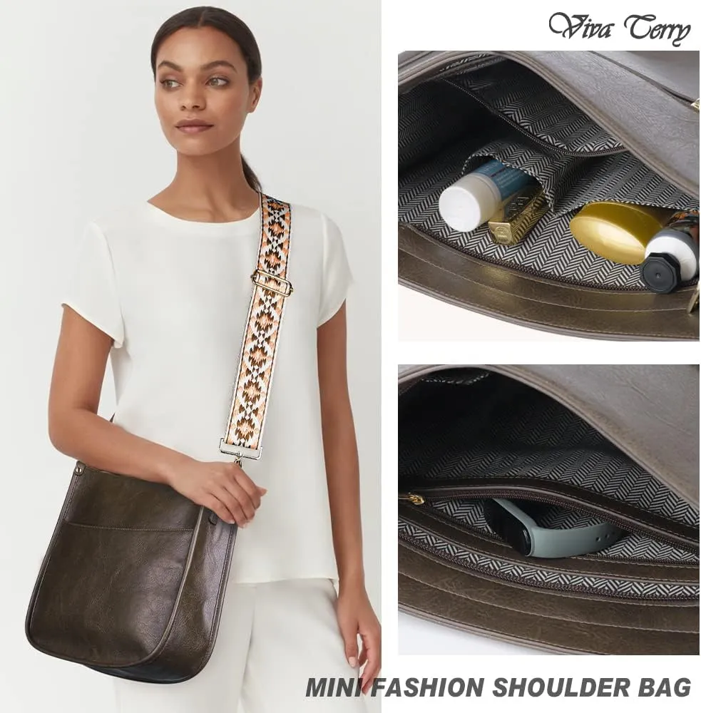 Viva Terry Vegan Leather Crossbody Fashion Shoulder Bag Purse with Adjustable Strap